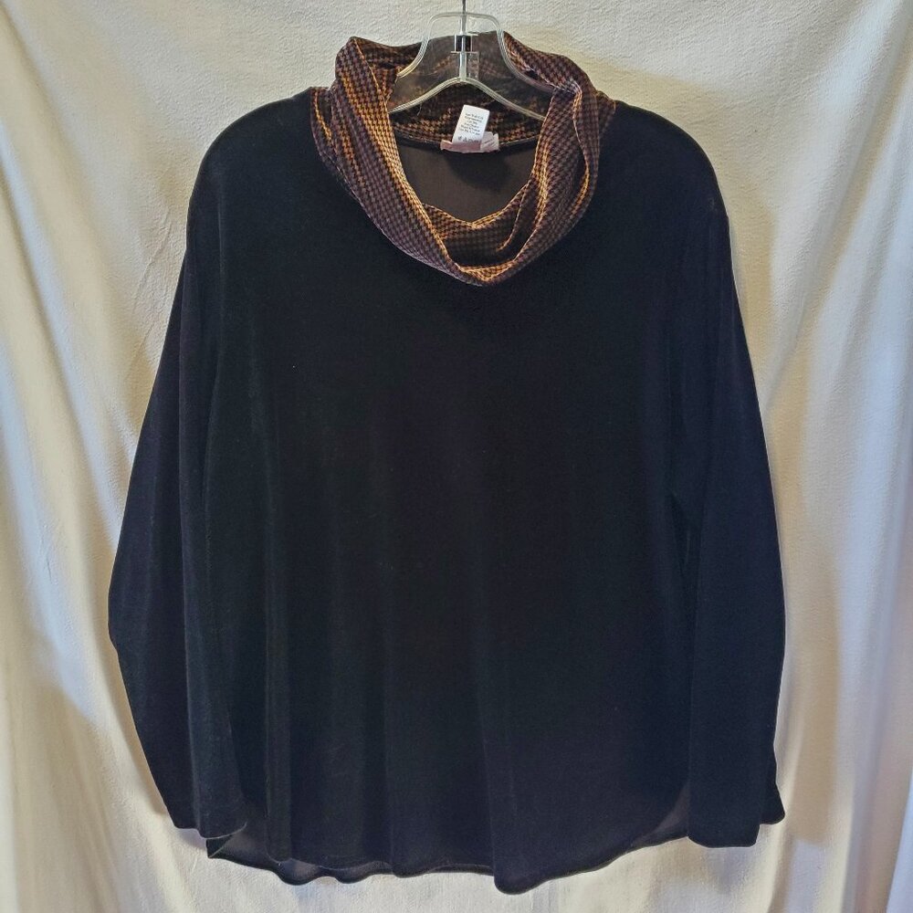 Coldwater Creek Women's Black Velvet Long Sleeve Cowl Neck Sweater Size Petite L